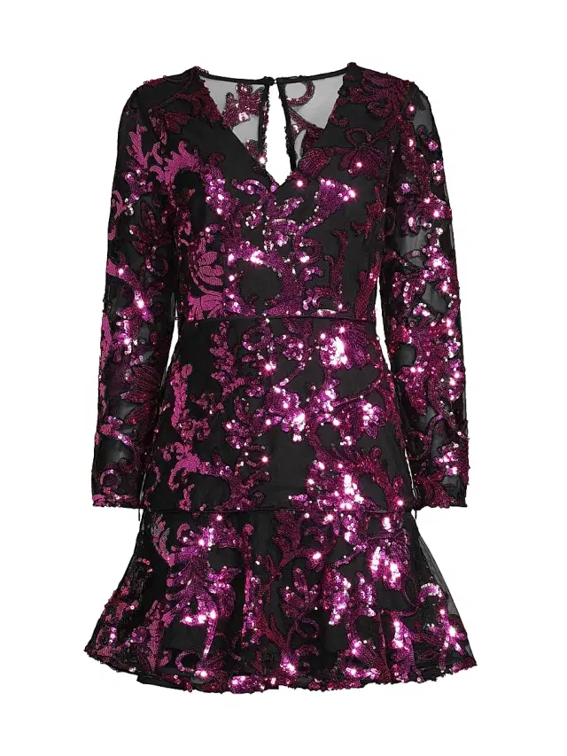 Milly Women's Sequined Long-Sleeve Minidress - Pink Multi