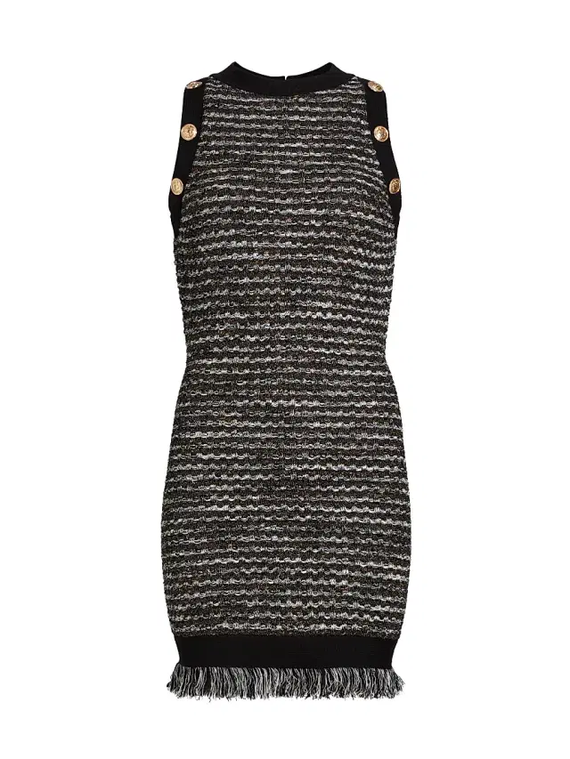 Milly Women's Fringe Tweed Sleeveless Minidress - Black Gold Multi