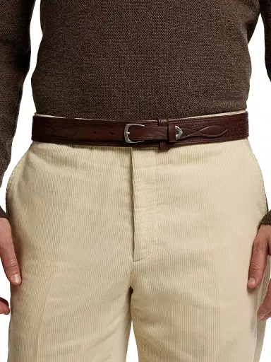 Polo Ralph Lauren Men's Western Woven Leather Belt - Luggage Brown | Thumbnail 2