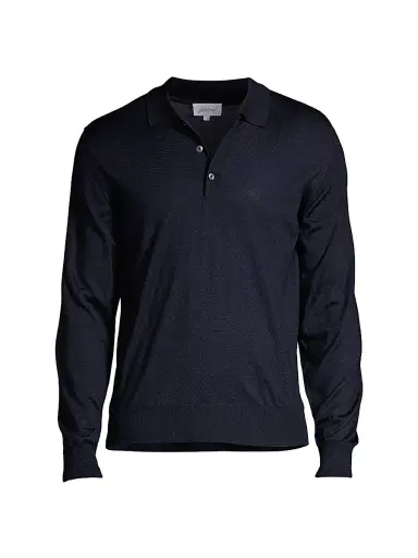 Brioni Men's Long-Sleeve Knit Polo - Midnight Blue | Thumbnail 1 Brioni Men's Long-Sleeve Knit Polo - Midnight Blue | Thumbnail 1