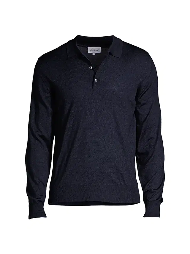 Brioni Men's Long-Sleeve Knit Polo - Midnight Blue