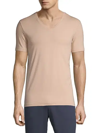 Hanro Men's Cotton Superior Short Sleeve V-Neck Tee | Thumbnail 3