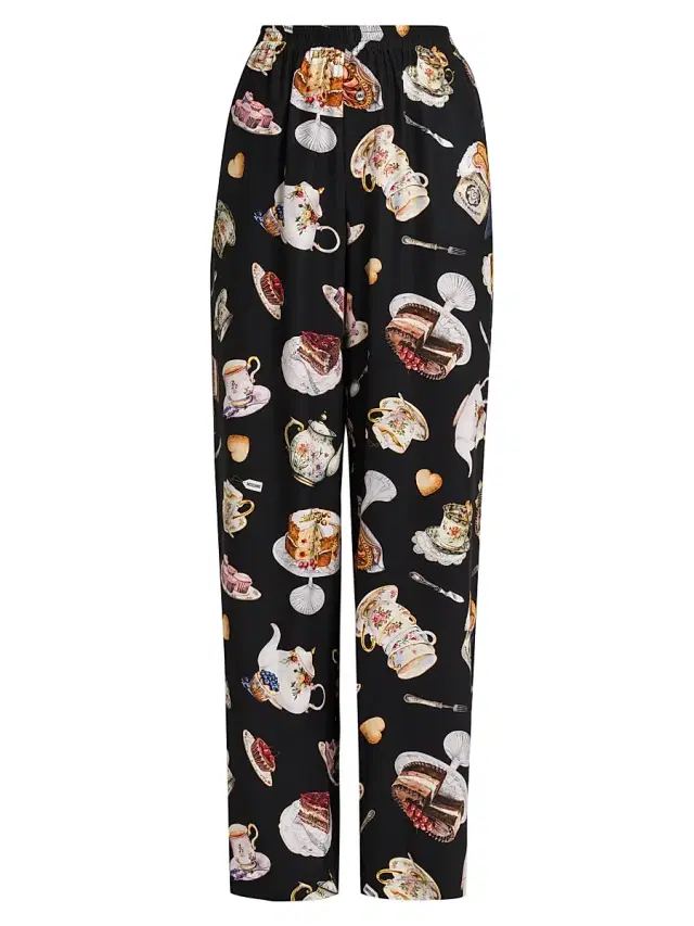 MOSCHINO Women's High Tea Print Silk Trousers - Multi Black