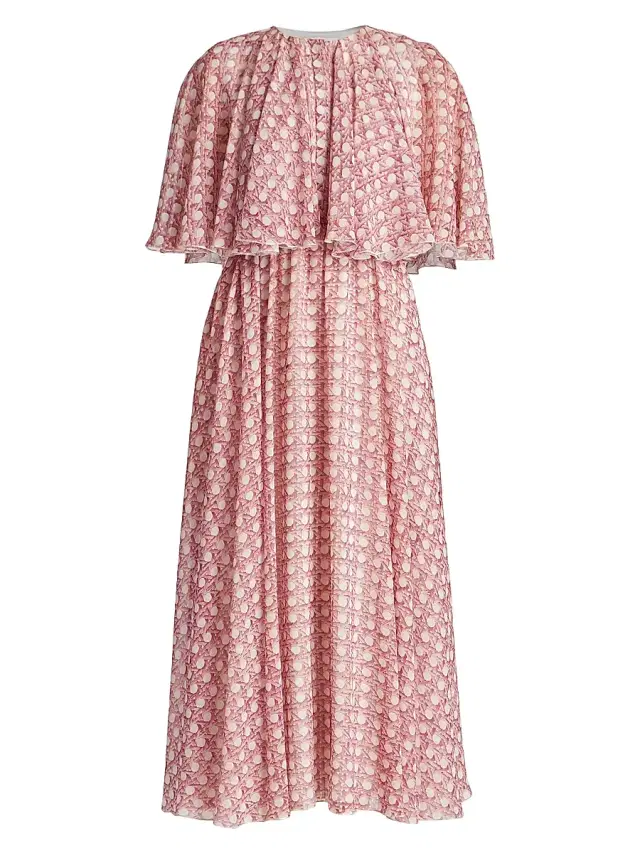 Giambattista Valli Women's Printed Capelette Midi-Dress -  Rose