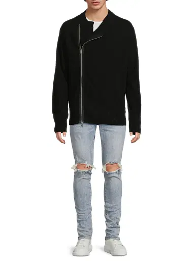 Sacai Men's Wool Zip-Front Cardigan - Black - Size Large | Thumbnail 2