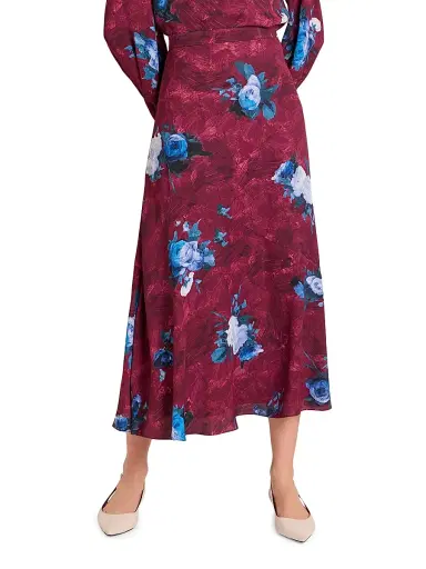 Erdem Women's Floral A-Line Midi-Skirt - Abstract Rose Mulberry Red - Size 2 | Thumbnail 3