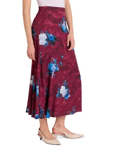 Erdem Women's Floral A-Line Midi-Skirt - Abstract Rose Mulberry Red - Size 2 | Thumbnail 4