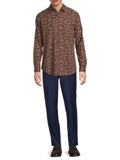 Paul Smith Men's Tailored-Fit Floral Shirt - Navy - Size 16 | Thumbnail 2