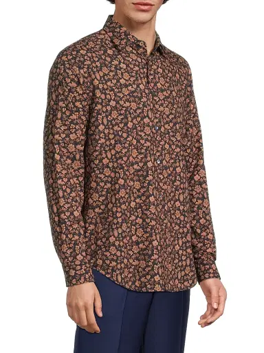 Paul Smith Men's Tailored-Fit Floral Shirt - Navy - Size 16 | Thumbnail 4