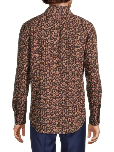 Paul Smith Men's Tailored-Fit Floral Shirt - Navy - Size 16 | Thumbnail 5
