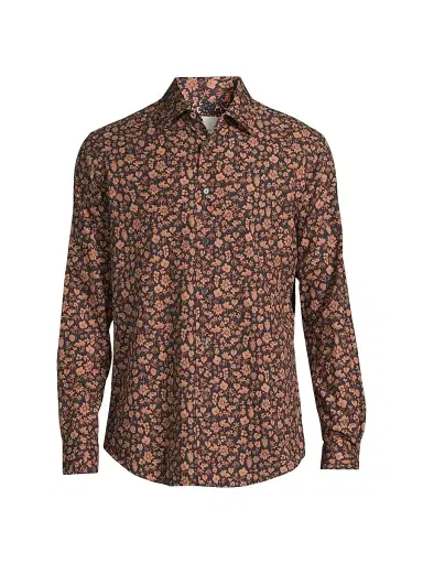 Paul Smith Men's Tailored-Fit Floral Shirt - Navy - Size 16 | Thumbnail 1