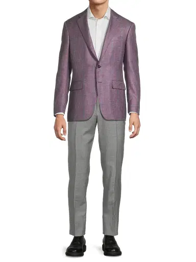 Canali Men's Windowpane Plaid Wool-Silk-Linen Sport Coat - Purple - Size 38 | Thumbnail 2 Canali Men's Windowpane Plaid Wool-Silk-Linen Sport Coat - Purple - Size 38 | Thumbnail 2