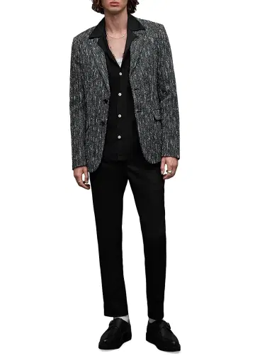 AllSaints Men's Argyll Cotton & Wool-Blend Bouclé Two-Button Blazer - Black White | Thumbnail 2 AllSaints Men's Argyll Cotton & Wool-Blend Bouclé Two-Button Blazer - Black White | Thumbnail 2