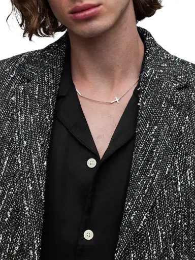 AllSaints Men's Argyll Cotton & Wool-Blend Bouclé Two-Button Blazer - Black White | Thumbnail 6 AllSaints Men's Argyll Cotton & Wool-Blend Bouclé Two-Button Blazer - Black White | Thumbnail 6