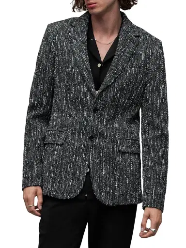 AllSaints Men's Argyll Cotton & Wool-Blend Bouclé Two-Button Blazer - Black White | Thumbnail 7 AllSaints Men's Argyll Cotton & Wool-Blend Bouclé Two-Button Blazer - Black White | Thumbnail 7
