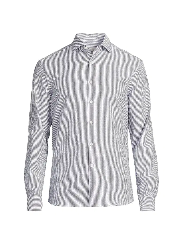 Canali Men's Seersucker Sport Shirt - Blue