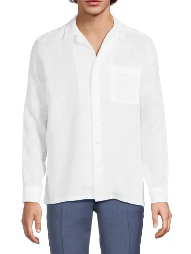 Canali Men's Linen Modern Fit Shirt - White | Thumbnail 3
