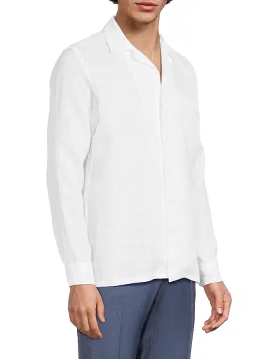 Canali Men's Linen Modern Fit Shirt - White | Thumbnail 4