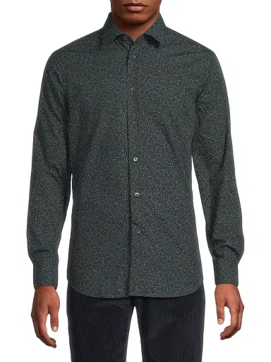 Paul Smith Men's Floral Cotton Tailored Button-Front Shirt - Navy - Size 16.5 | Thumbnail 3