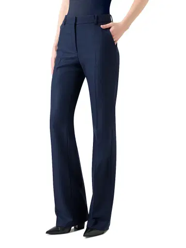 Akris Women's Marilyn Strech Flannel Boot-Cut Pants - Navy | Thumbnail 3 Akris Women's Marilyn Strech Flannel Boot-Cut Pants - Navy | Thumbnail 3