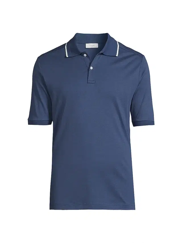 Eton Men's Tipped Collar Jersey Polo Shirt - Blue