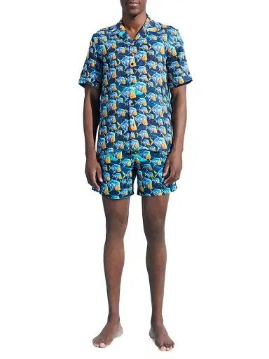 Vilebrequin Men's Piranhas Linen Camp Shirt - Bleu Marine | Thumbnail 2