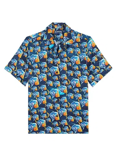 Vilebrequin Men's Piranhas Linen Camp Shirt - Bleu Marine | Thumbnail 1