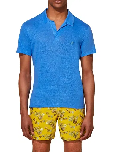 Vilebrequin Men's Pyramid Linen Polo Shirt - Faience | Thumbnail 3
