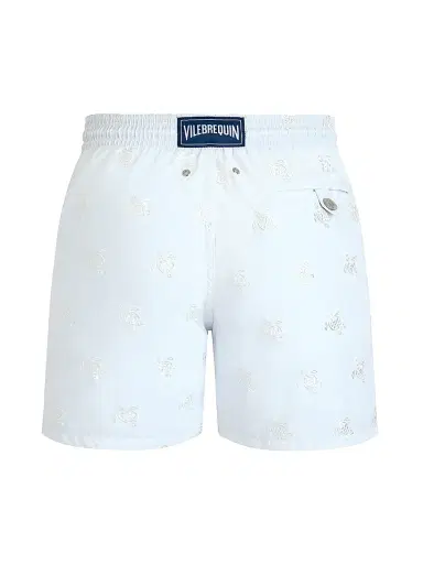 Vilebrequin Men's Embroidered Micro Ronde des Tortues Diagonal Swim Trunks - Blanc | Thumbnail 2