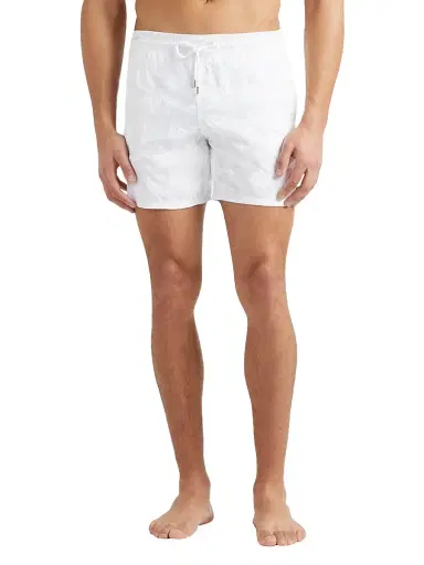 Vilebrequin Men's Embroidered Micro Ronde des Tortues Diagonal Swim Trunks - Blanc | Thumbnail 3