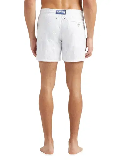 Vilebrequin Men's Embroidered Micro Ronde des Tortues Diagonal Swim Trunks - Blanc | Thumbnail 4