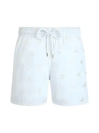 Vilebrequin Men's Embroidered Micro Ronde des Tortues Diagonal Swim Trunks - Blanc | Thumbnail 1