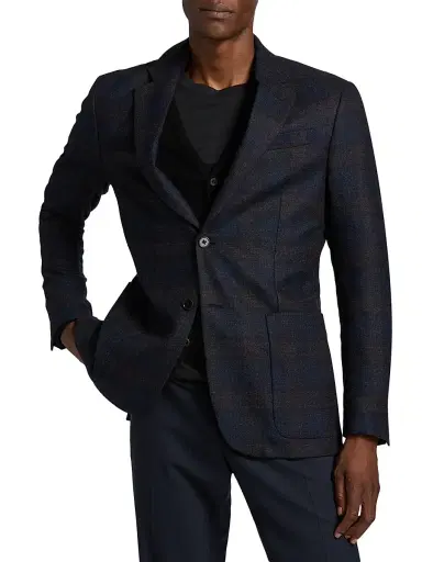 Emporio Armani Men's Patch Pocket Plaid Wool Sport Coat - Navy - Size 42 | Thumbnail 3 Emporio Armani Men's Patch Pocket Plaid Wool Sport Coat - Navy - Size 42 | Thumbnail 3