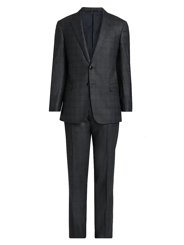 Giorgio Armani Men's Windowpane Plaid Wool-Cashmere Suit - Dark Grey Blue