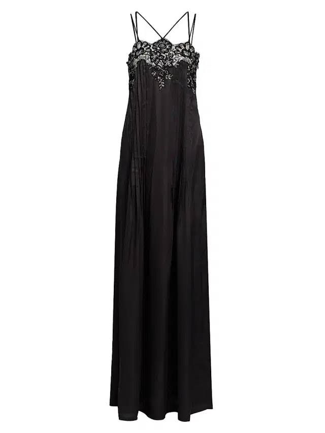 Elisabetta Franchi Women's Lace Embellished Pleated Gown - Black