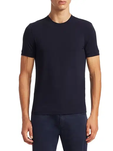 Giorgio Armani Men's Basic Crewneck Tee - Navy - Size 40 | Thumbnail 3