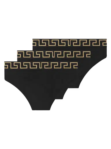 Versace Men's 3-Pack Greca Logo Cotton-Blend Brief Set - Black Gold - Size XL | Thumbnail 2