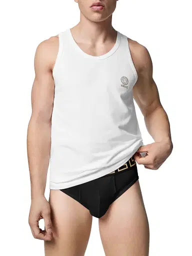 Versace Men's 3-Pack Greca Logo Cotton-Blend Brief Set - Black Gold - Size XL | Thumbnail 3