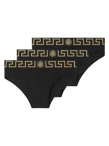Versace Men's 3-Pack Greca Logo Cotton-Blend Brief Set - Black Gold - Size XL | Thumbnail 1