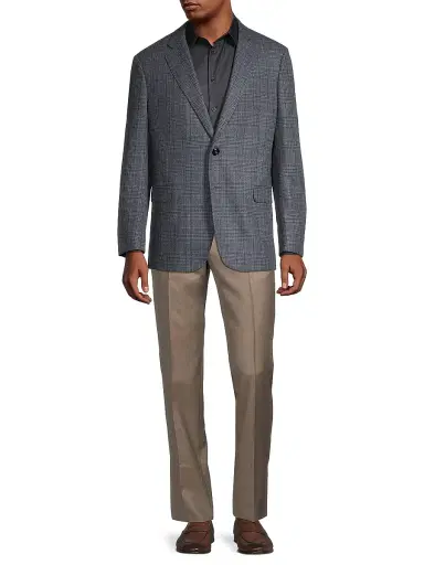 Giorgio Armani Men's Plaid Wool-Cashmere Sport Coat - Blue Brown - Size 42 | Thumbnail 2