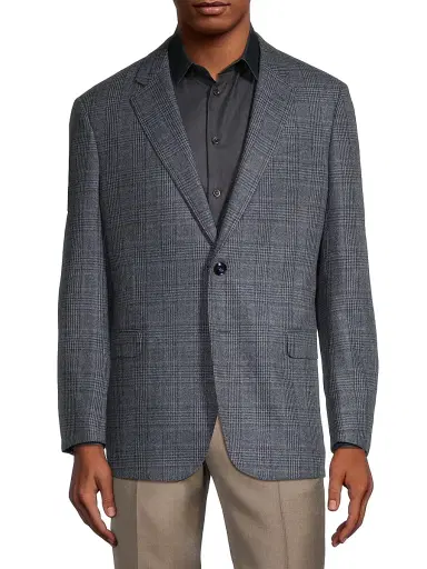 Giorgio Armani Men's Plaid Wool-Cashmere Sport Coat - Blue Brown - Size 42 | Thumbnail 3