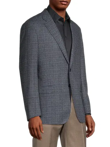 Giorgio Armani Men's Plaid Wool-Cashmere Sport Coat - Blue Brown - Size 42 | Thumbnail 4