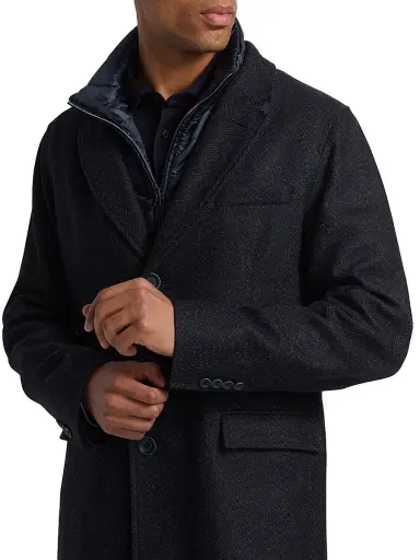 Herno Men's Herringbone Wool-Blend Coat - Blue Navy | Thumbnail 7 Herno Men's Herringbone Wool-Blend Coat - Blue Navy | Thumbnail 7