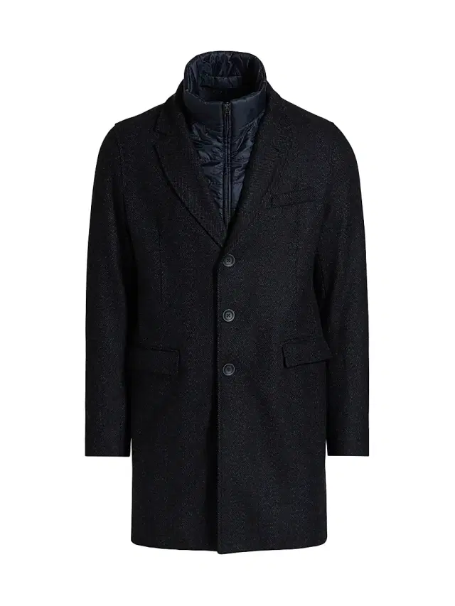 Herno Men's Herringbone Wool-Blend Coat - Blue Navy