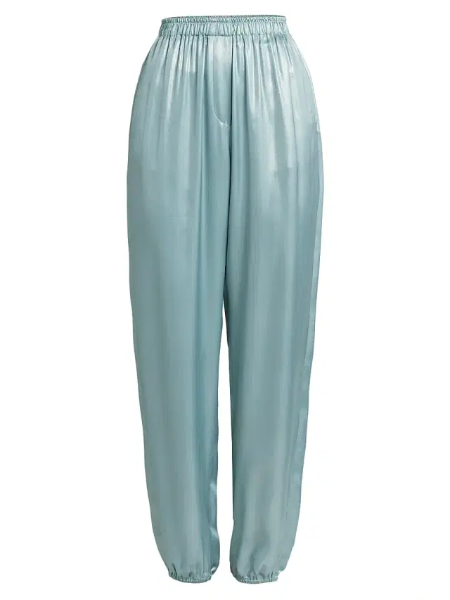 Giorgio Armani Women's Laminated Satin Joggers - Silver Cloud