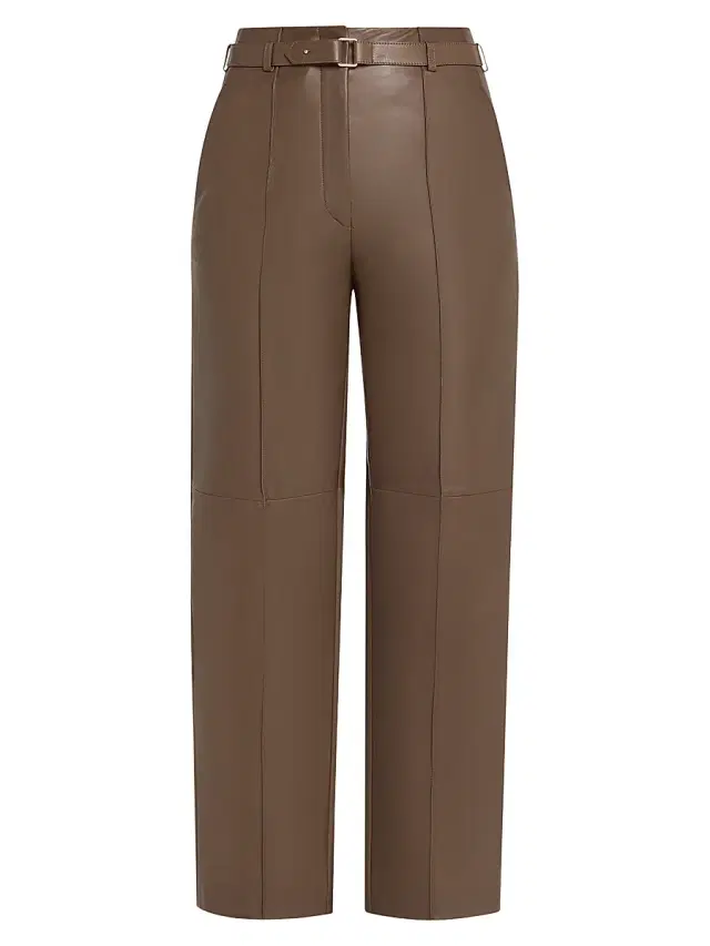 Giorgio Armani Women's Leather Straight-Leg Trousers - Solid Light Pastel Brown