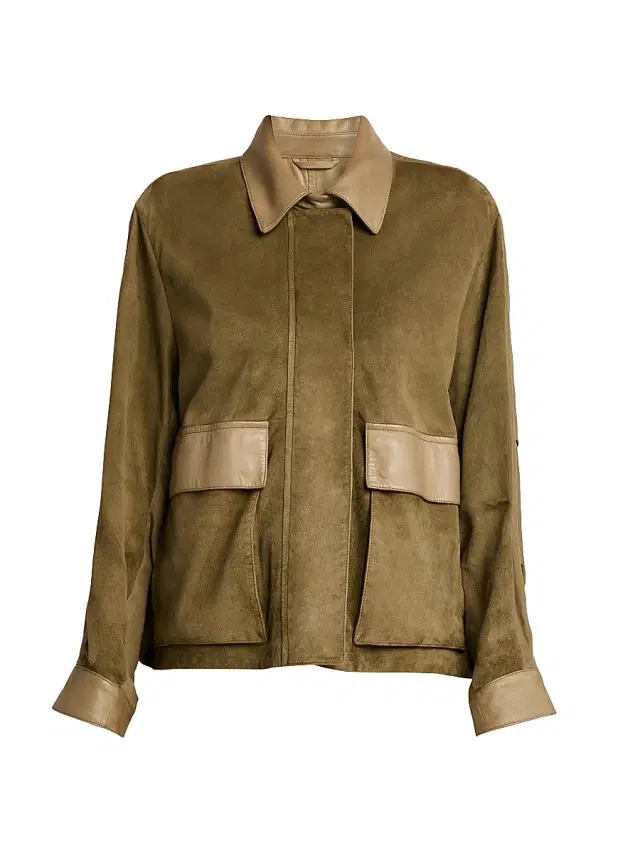 Giorgio Armani Women's Suede Leather-Trimmed Jacket - Brown