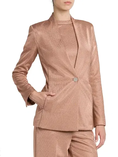 Giorgio Armani Women's Metallic Bonded Jersey Blazer - Pink Gold - Size 12 | Thumbnail 4