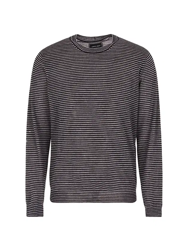 Giorgio Armani Men's Striped Crewneck Cashmere Jumper - Blue Grigio
