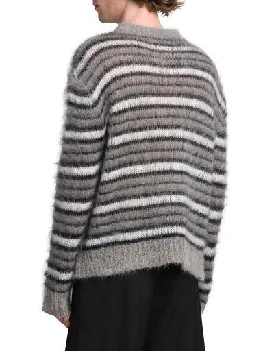 Marni Men's Fuzzy Wuzzy Brushed Stripe Sweater - Antique Silver | Thumbnail 5 Marni Men's Fuzzy Wuzzy Brushed Stripe Sweater - Antique Silver | Thumbnail 5